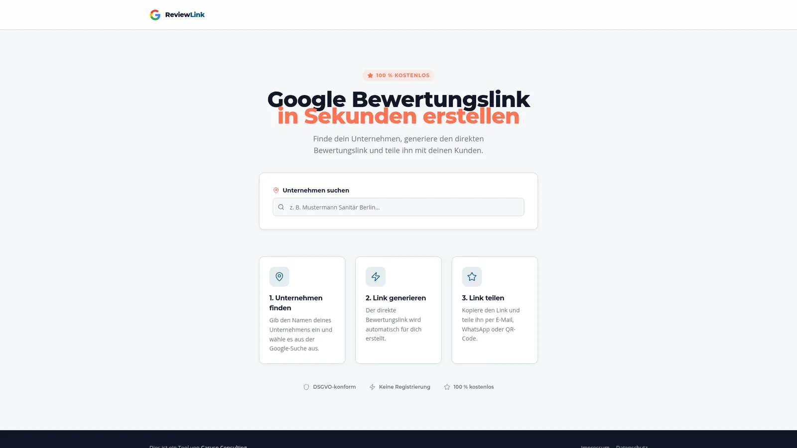 ReviewLink für dein Bewertungsmanagement, Startseite von google-bewertungslink.de