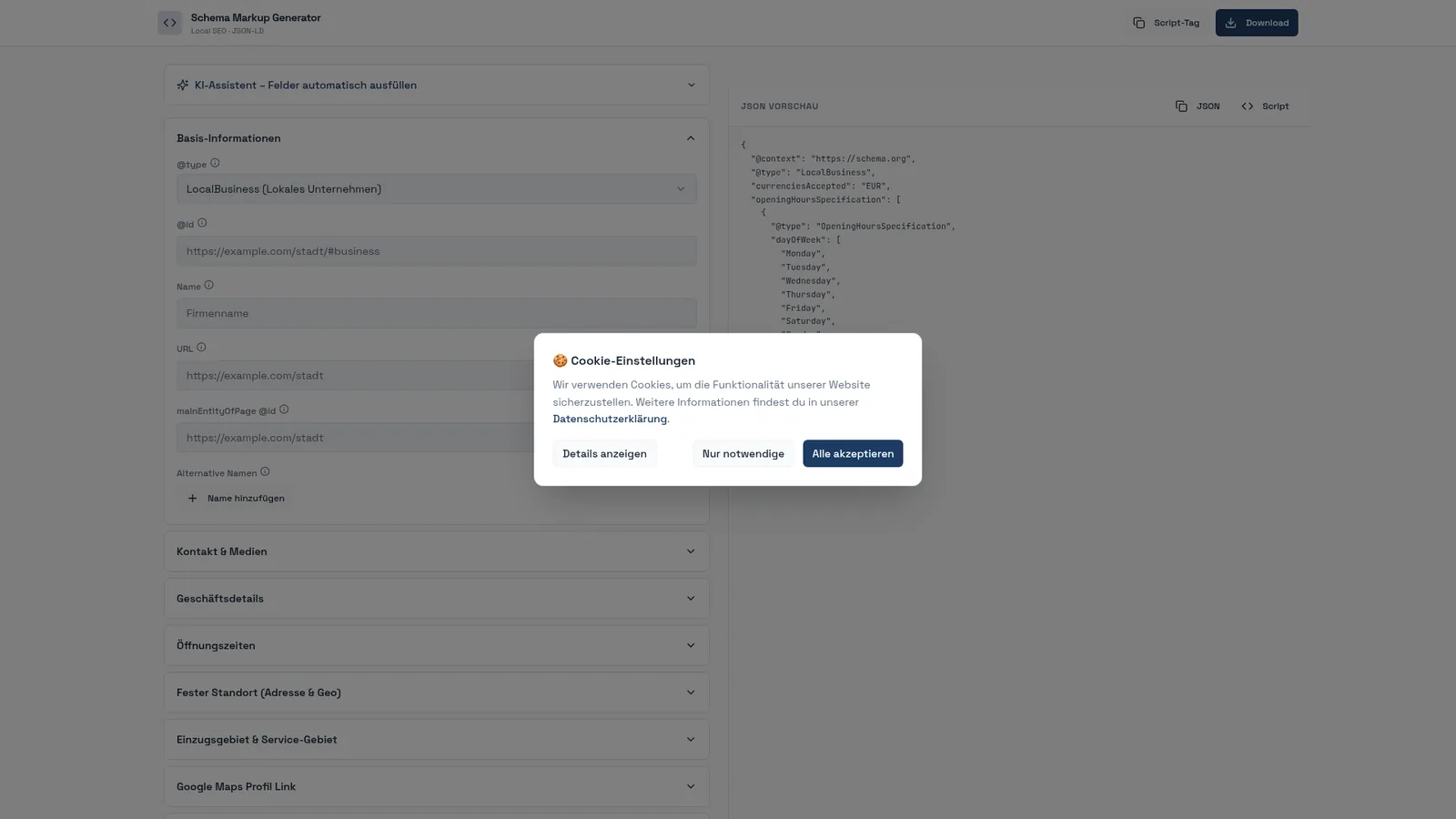 Startseite von local-schema-markup-generator.de